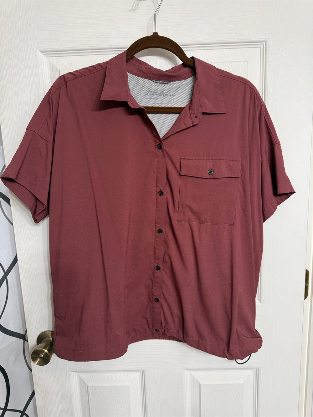 NWT Eddie Bauer Button Front Pave The Way Burgundy Shirt Ladies Sz Large